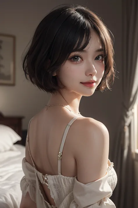 photo of beautiful girl, a woman with perfect short hair, bob haircut, ((Dual Kawaii:1.1)),(happy:1.2), (extremely detailed CG u...