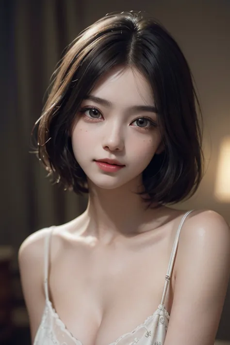 beautiful girl, a woman with perfect short hair, bob haircut, photoreal,((Dual Kawaii:1.1)),(happy:1.2), (extremely detailed CG ...