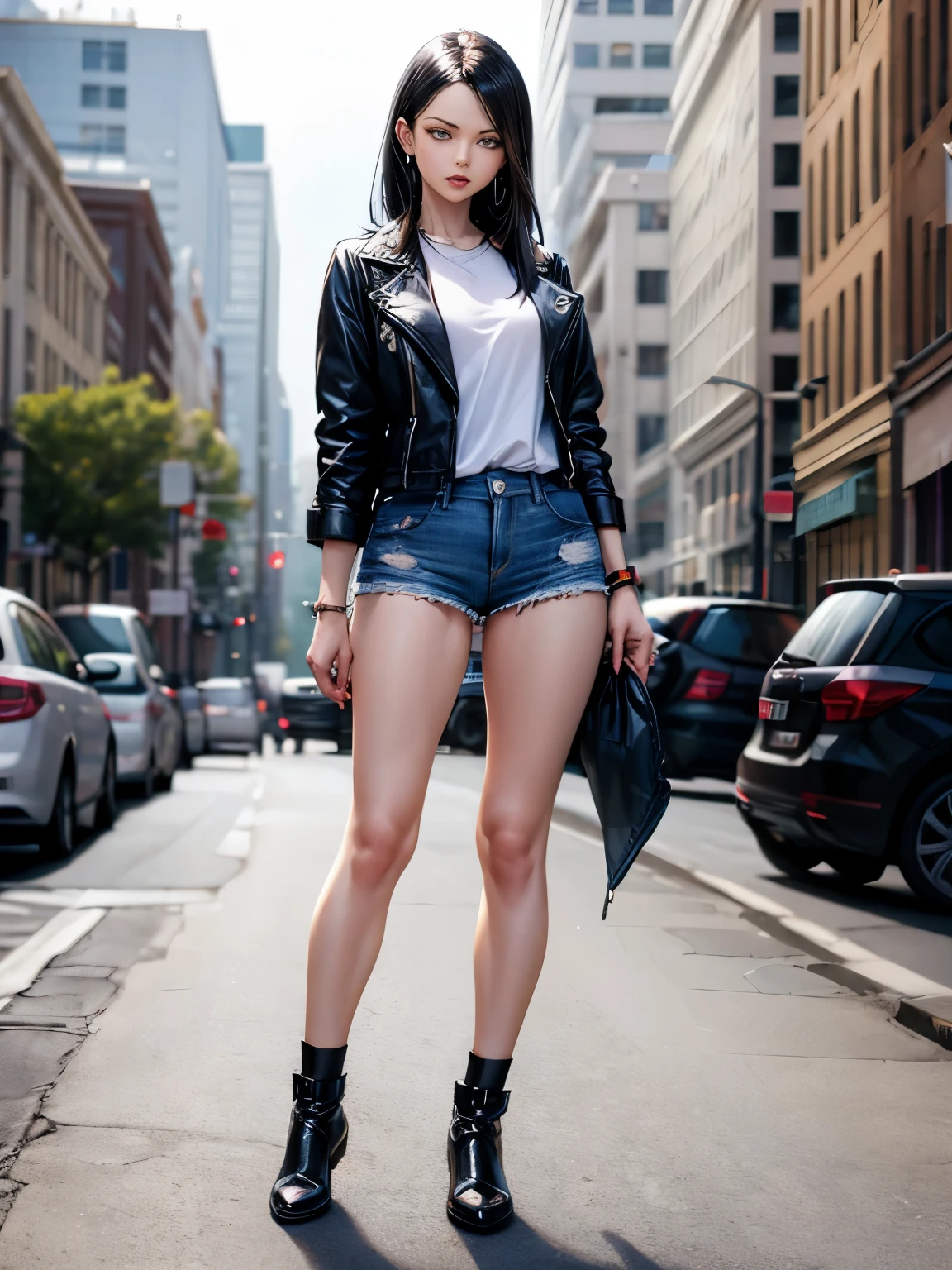 Nico Robin, Ein Stück, kurzes Haar, Groß , Jeansjacke, skert, lange Schuhe, sexy Aussehen 