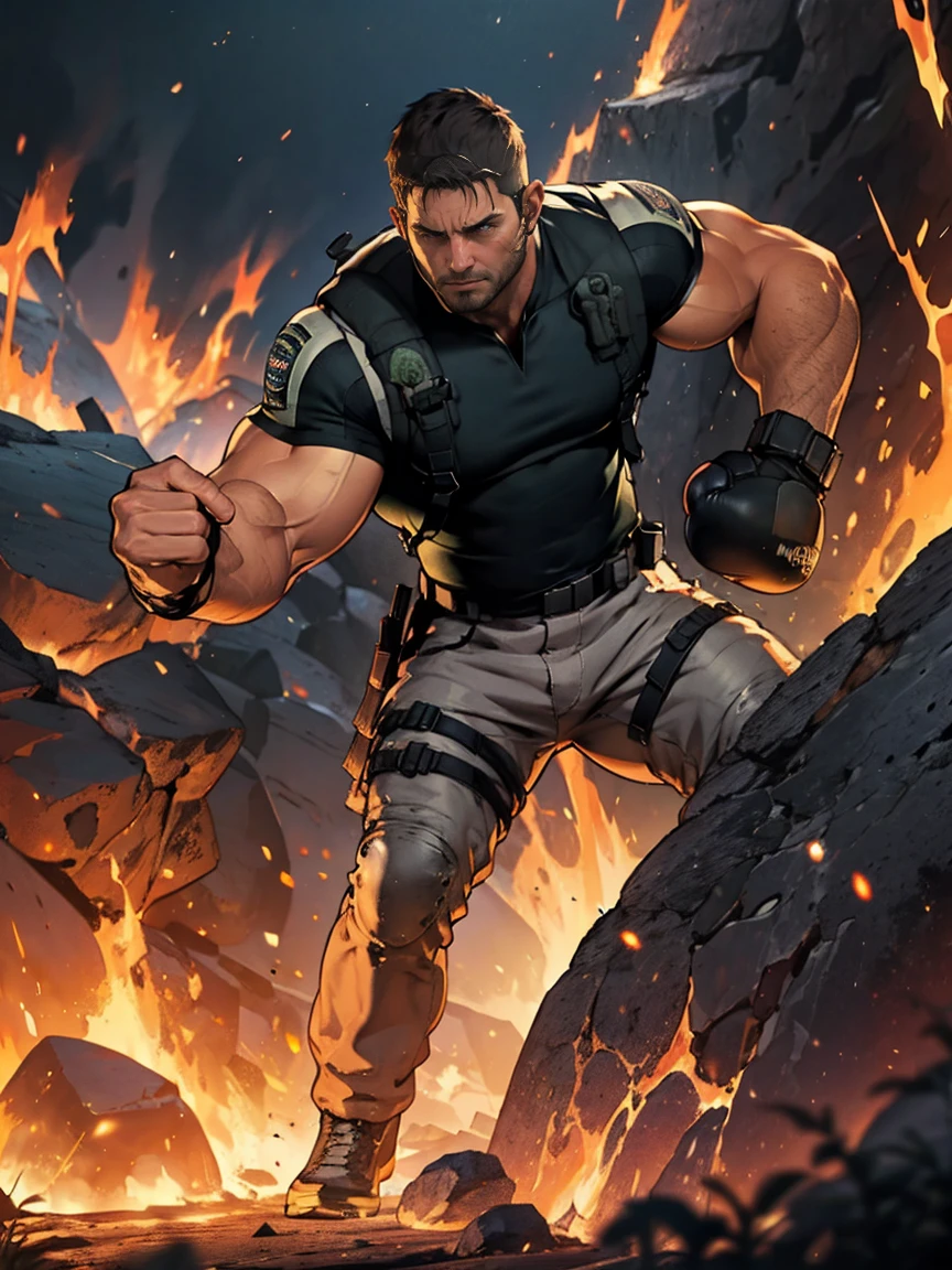 Chris redfield punches a giant rock and breaks it Lava quarry 