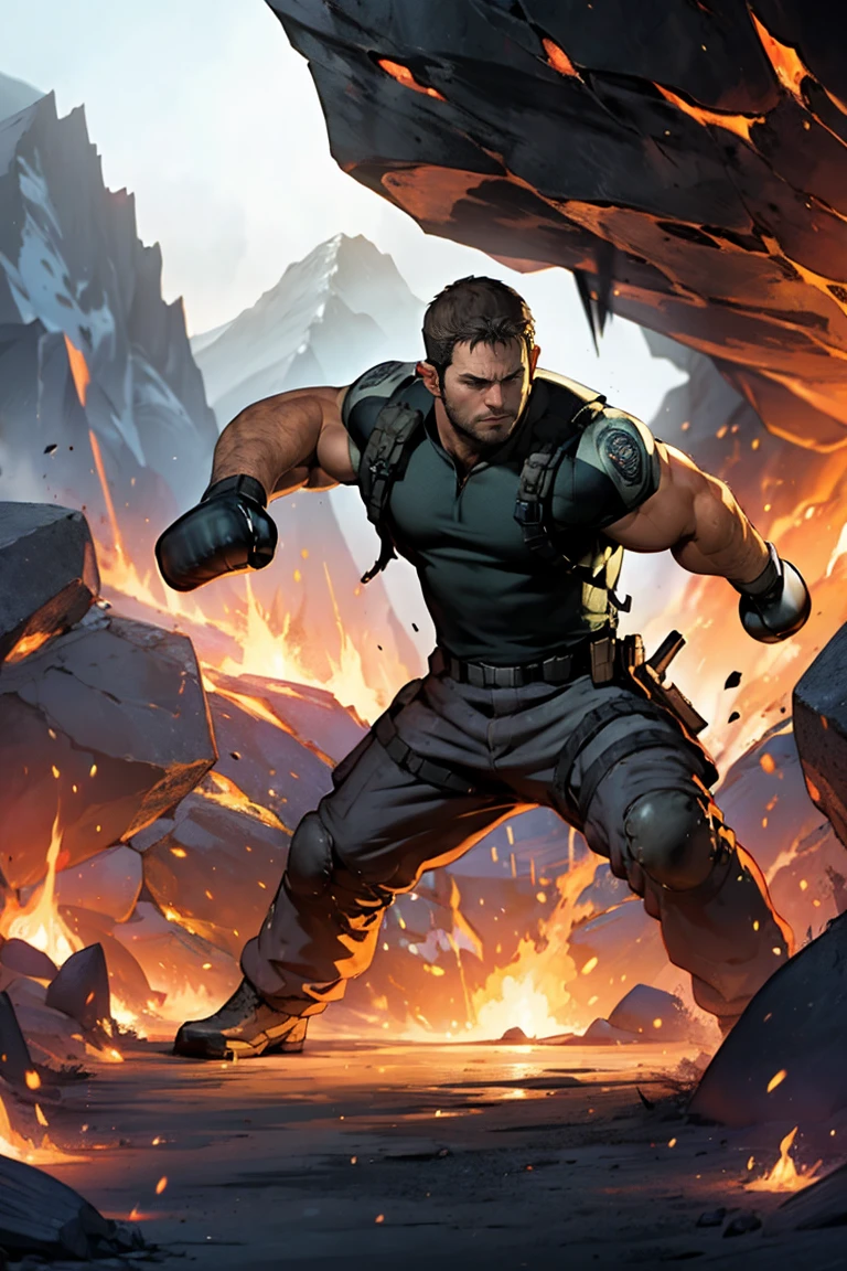 Chris redfield punches a giant rock and breaks it Lava quarry 