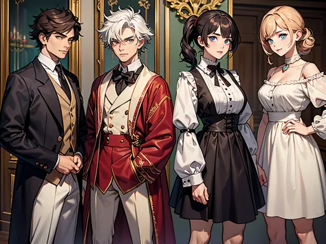 masterpiece, twain, girl, standing side by side, missimilar hairstyle, missimilar eye color, missimilar outfit,