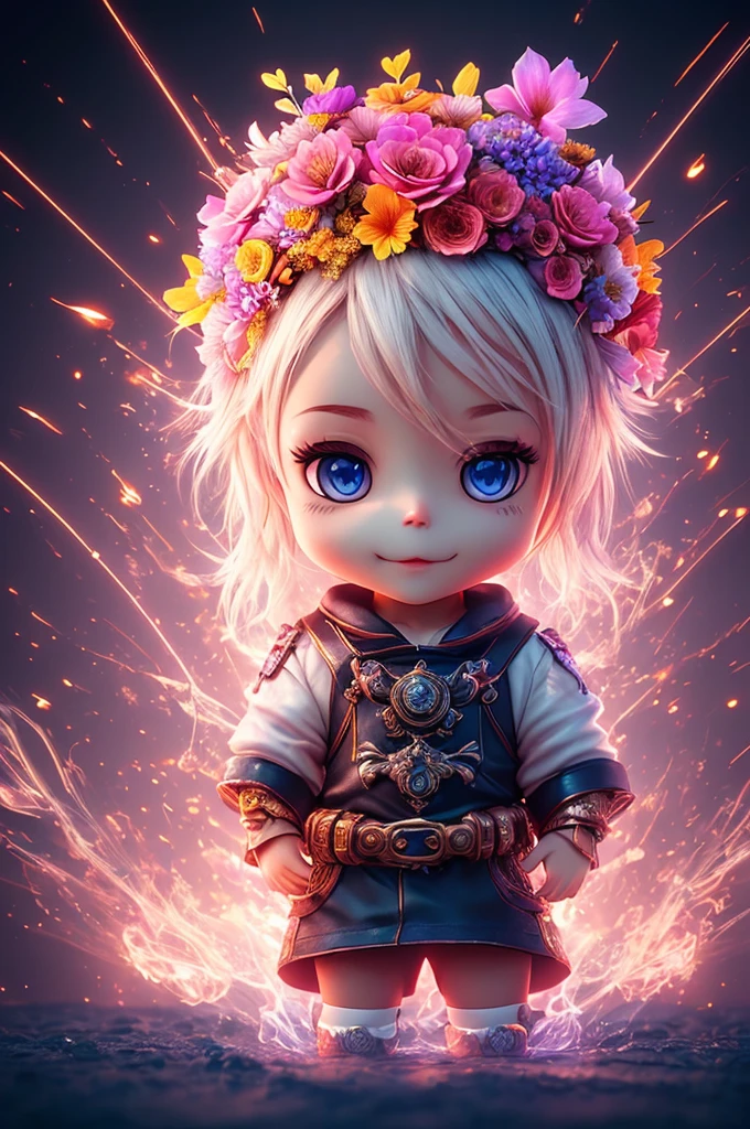 art by anne stokes,mandy disher, "highly detailed & intricate professional photography of an adorable friendly chibi ghost in a sheet composed of translucent Electroluminescent jelly; wearing flowers like the 1970s; Abstract concept art; 8k resolution; a trending masterpiece on Artstation; Captured in vivid triadic colors using Unreal Engine 5 and Octane for CG Society, the image is a surreal feast for the eyes", luminism, ultra highly detailed, 32 k, complex background, dynamic lighting, lights, digital painting, intricated pose, highly detailed intricated