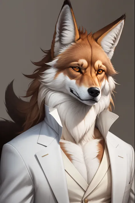 Create an anthropomorphic maned wolf image，Conduct yourself seriously，Looks about 19 years old。He has the typical reddish-brown ...