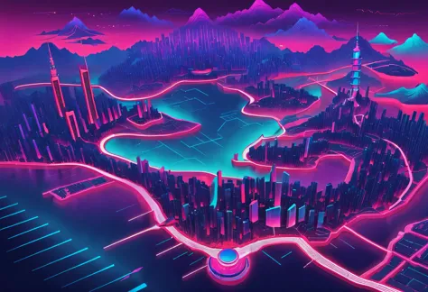 in style of Synthwave ,Universe Earth Red Dragon Silhouette Map of China Design，（Map of China：1.37），