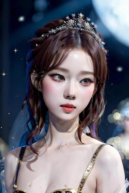 Mujer rubia con un vestido blanco sosteniendo una balanza con una corona., guweiz, obra maestra de guweiz, ethereal fairy tale, diosa joven, obra de arte al estilo de guweiz, a beautiful fantasy empress, ulzzang, fantasy aesthetics, ((a beautiful fantasy empress)), fantasy aesthetics!, Diosa griega, Fairy aesthetics, con cetro y corona