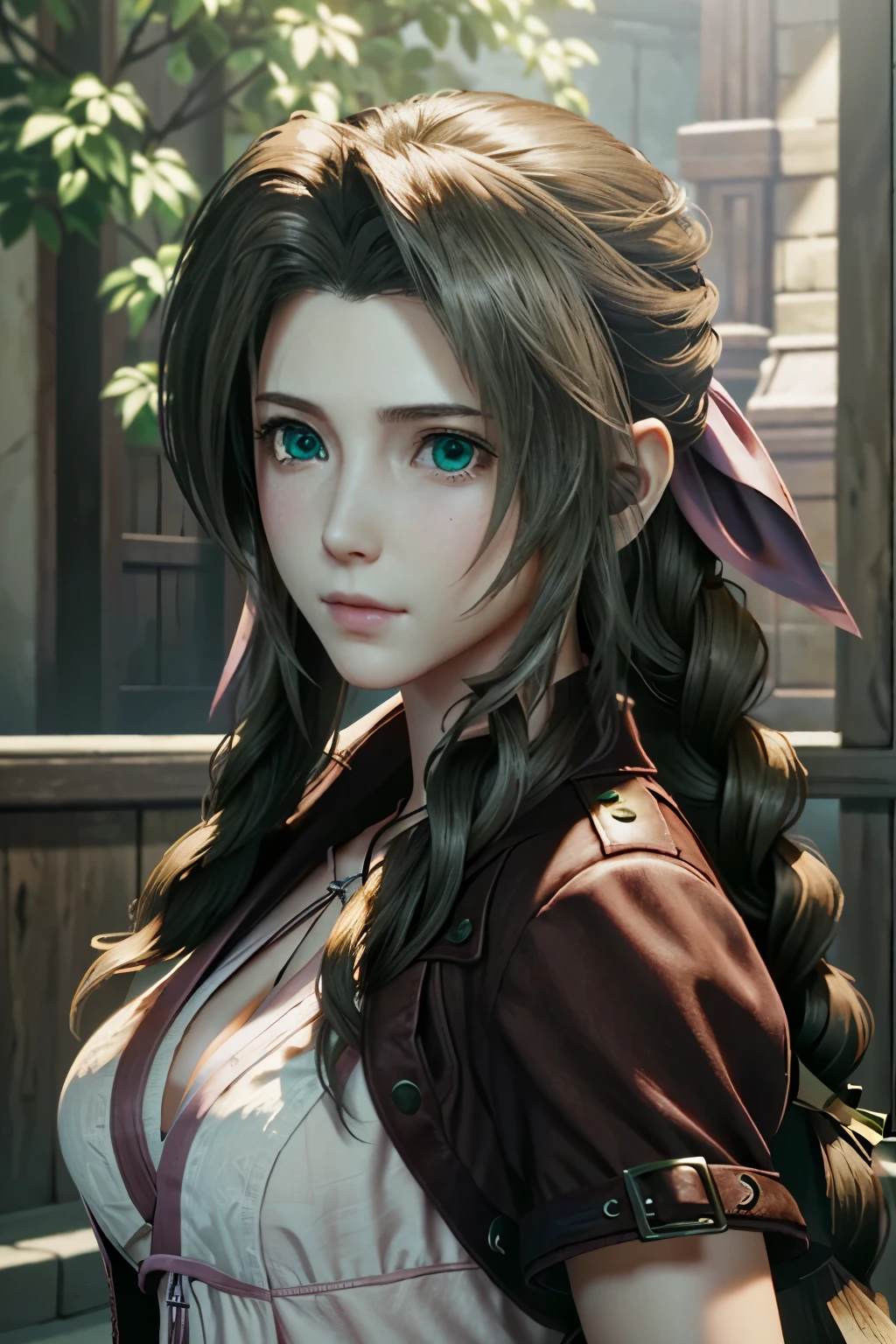 ((ultra detailed, masterpiece, best quality))
 FF7Aerith, 1girl, solo, single braid, green eyes, brown hair, 