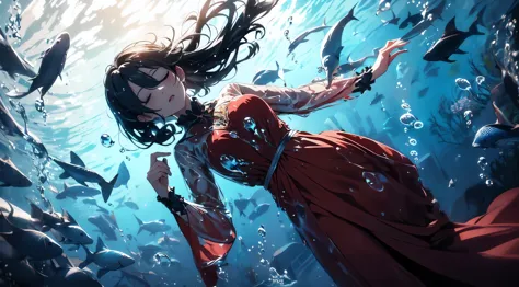 Throw,wallpaper anime blue water, Beautiful fantasy anime, Close-up fantasy of water magic, high definition anime art, Beautiful...