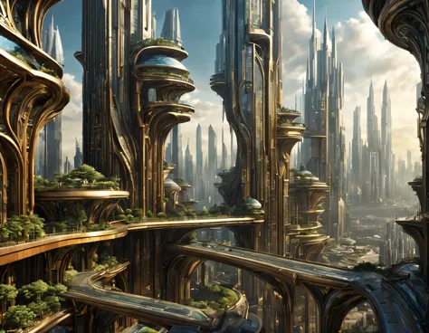 the city of megacity futuristic science fiction city as it would be in the year 3029, vista desde una terraza , with high-tech d...