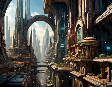 (The city of Coruscant from Star Wars as designed by Doug Chiang), futuristic fantasy city with immense buildings of technologic...