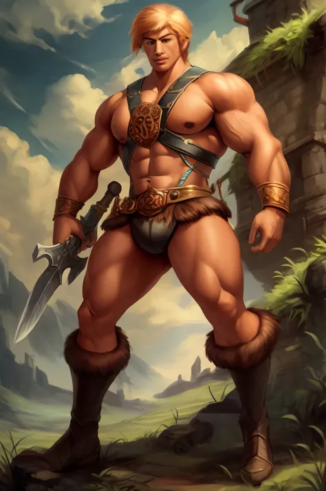  barbarian, majestic man, Muscle Hero, male warrior, super awesome and cool, 