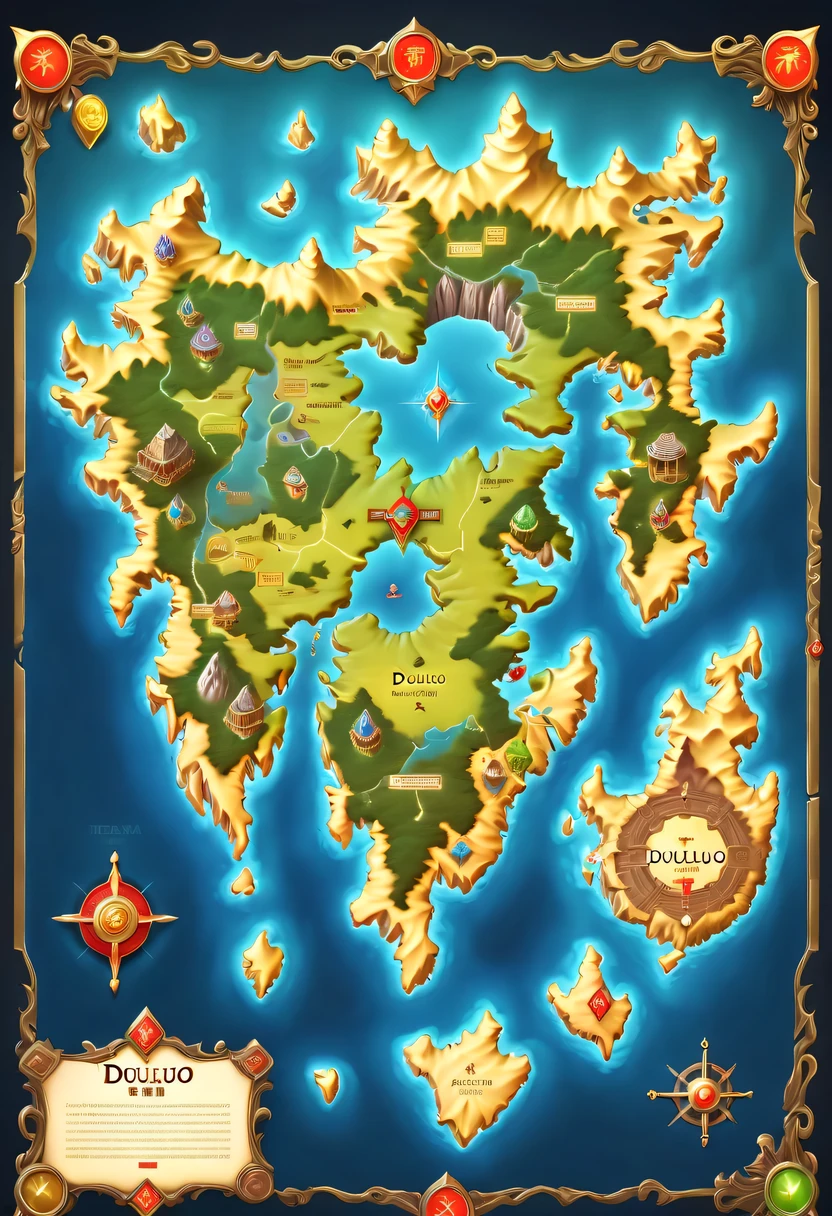 surrounded by borders，Map of Douluo Continent，3D，fantasy，myth，Mark treasure location
