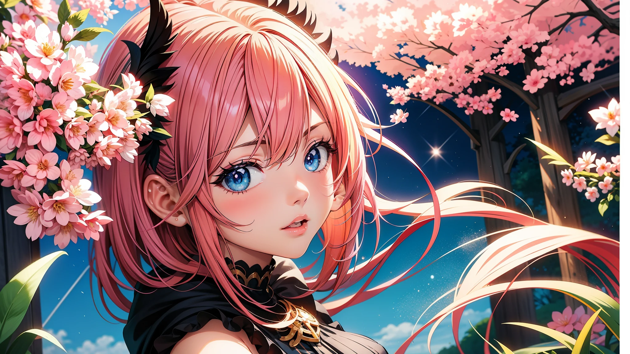 anime girl with pink hair and blue eyes standing in front of a tree, 4K anime style, anime art wallpaper 4k, anime art wallpaper 4k, detailed digital anime art, beautiful animated portrait, anime art wallpaper 8k, beautiful anime illustrations, 4k anime wallpaper, 4k anime wallpaper, anime fantasy illustrations, anime fantasy illustration., detailed portrait of anime girl