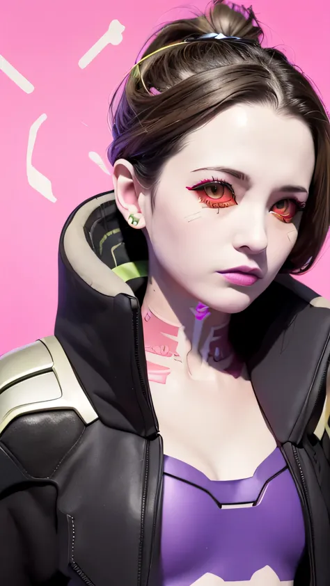  female cyberpunk, pink background, rain, cyberpunk city