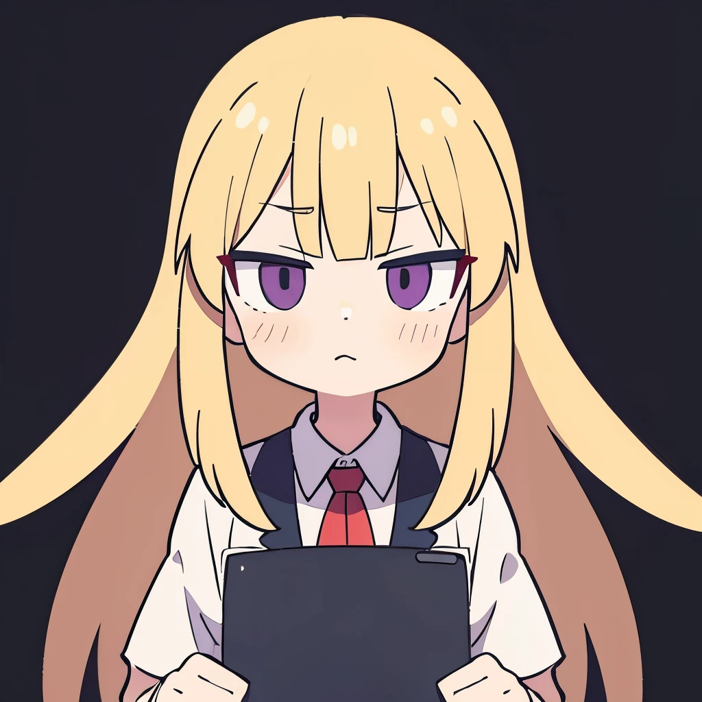 Anime girl with blonde hair and blue eyes holding a folder - SeaArt AI