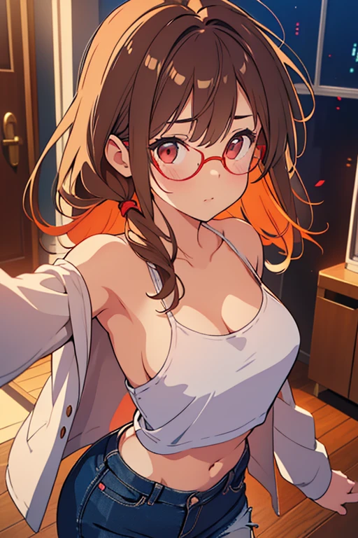 (best quality,4k,8k,highres,masterpiece:1.2),ultra-detailed,(realistic,photorealistic,photo-realistic:1.37),20-year-old girl with long brown hair, striking red eyes that shine in the dim lighting of the public party. Her beauty is enhanced by her expressive and detailed eyes, captivating anyone who looks into them. She stands confidently, radiating an alluring aura.

The girl is topless, her medium-sized breasts subtly accentuated by the light from above, giving them a soft glow. The absence of clothing highlights her boldness and adds a sense of vulnerability. Her body language suggests a carefree and liberated spirit.

Beside her stands a handsome male figure, his eyes focused on her attractive features. He passionately grabs her breasts, expressing a sense of desire and intimacy. This bold gesture adds a touch of sensual tension to the scene.

The girl is wearing dark blue jeans, hugging her curves perfectly, and emphasizing her youthful energy. A white long jacket hangs off her shoulders, contrasting beautifully with her hair and adding a touch of elegance to her overall appearance. The jacket is slightly open, revealing a hint of her bare skin underneath, adding to the sensual atmosphere.

The background is filled with the vibrant colors of the party. The atmosphere is alive, with flashing lights and energetic music. The surroundings are a mix of dancing people, laughter, and the clinking of glasses. The dynamic environment reflects the youthful and lively energy of the girl and the party atmosphere.

The artistic style of the image is a combination of portraiture and photography, resulting in a captivating and realistic aesthetic. The colors are rich and saturated, enhancing the vibrant atmosphere of the scene. The lighting is carefully crafted to create a sense of depth and add dimensionality to the characters and the environment.

The color palette leans towards warm tones, with hints of red and orange, creating an inviting and passionate mood. The light sources are strategically placed to cast soft shadows and highlight the contours of the figures, adding depth and realism to the overall image.

This prompt will generate a high-quality and visually stunning image that captures the essence of a young girl enjoying herself at a public party, with a touch of sensuality and playfulness.