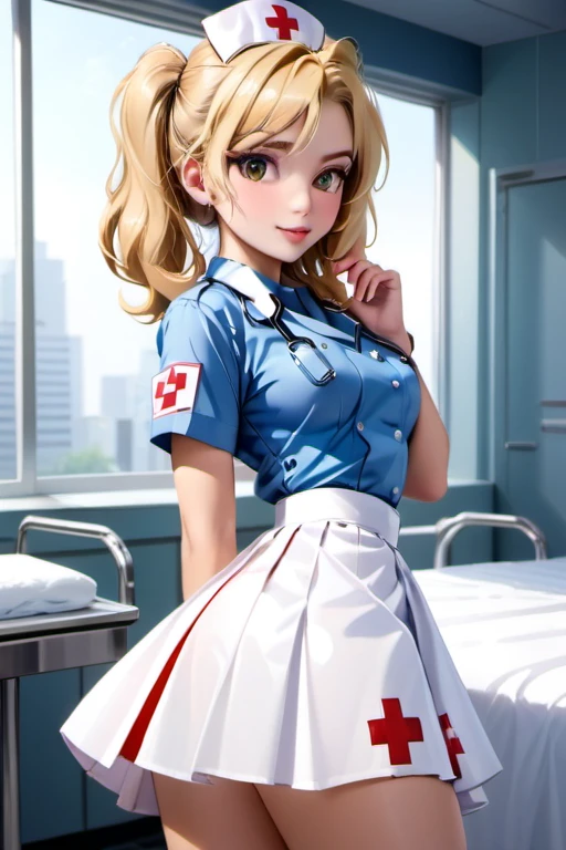 1 Mädchen, blonde, Krankenschwester, glänzender weißer Schaumrock, 