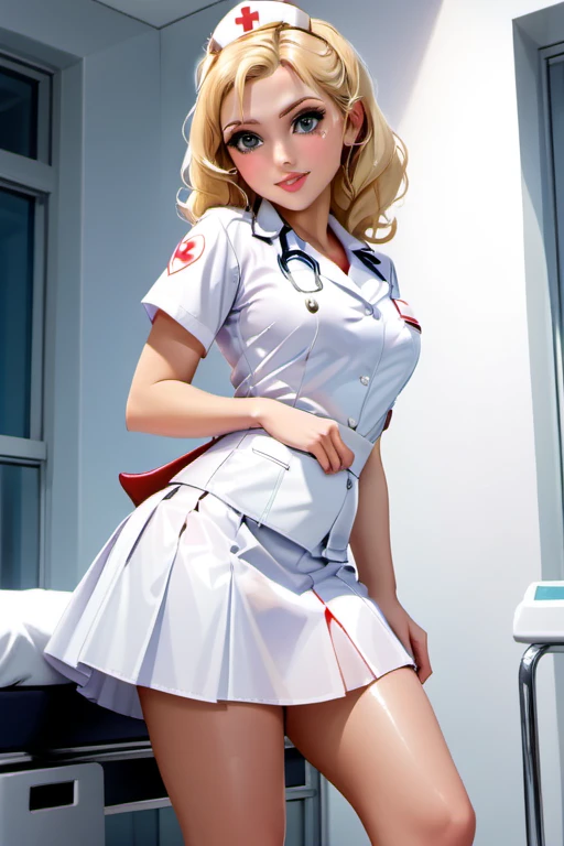 1girl, blonde, nurse, glossy white lather skirt, ctmp