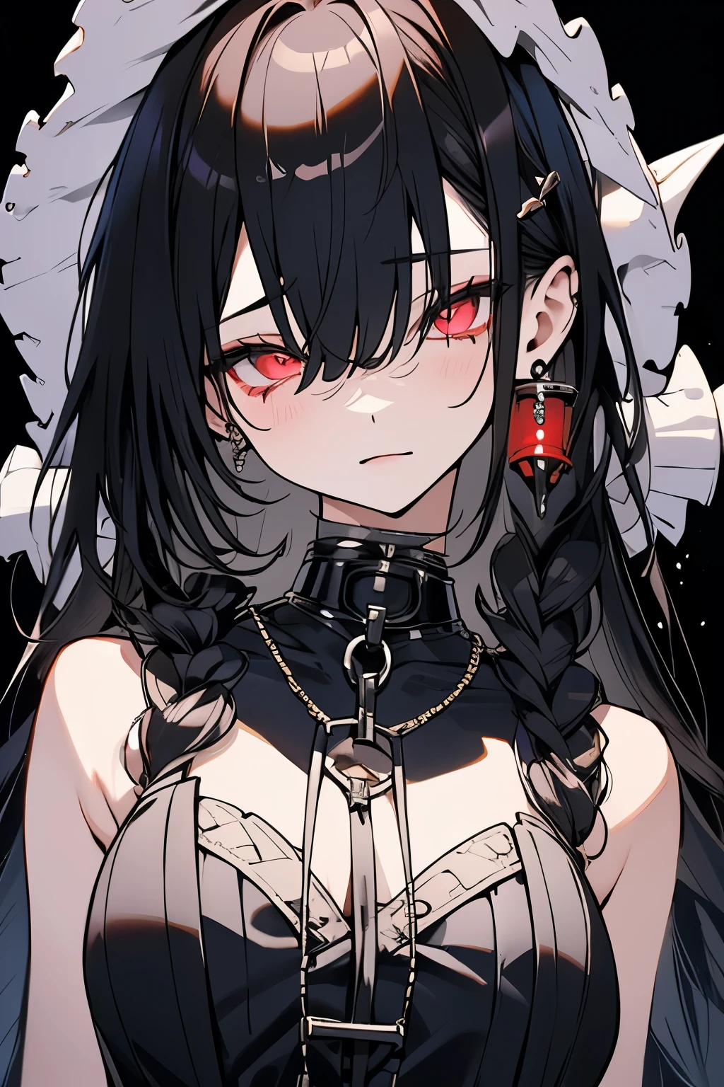 Anime girl with black hair and red eyes wearing a black corset - SeaArt AI