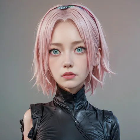 young woman, white skin, short bubblegum pink hair, wide forehead, pink eyebrows, big emerald green eyes, crying, upturned nose,...