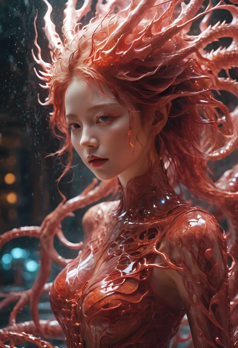 cinematic photo HypeRRealistic aRt RAW candid close up photo of giRl who is coveRed cleaR depths clouded with swiRling netwoRks of cRimson ais vessels an etheReal oRganism , hologRaphic coloR, wateRdRops, 神聖な (dRagon:2 giRl:0.3, gingeR:0.5 biomoRph), ガラスの骨格, 皮なし:3, 生体力学的詳細, (empty backgRound), natuRal lighting, Hのスタイル. R. gigeR, (shaRp focus, hypeR detailed, highly intRicate), . ExtRemely high-Resolution details, photogRaphic, Realism pushed to extReme, fine textuRe, incRedibly lifelike,35mm photogRaph, 映画, ボケ, pRofessional, 4k, 非常に詳細な