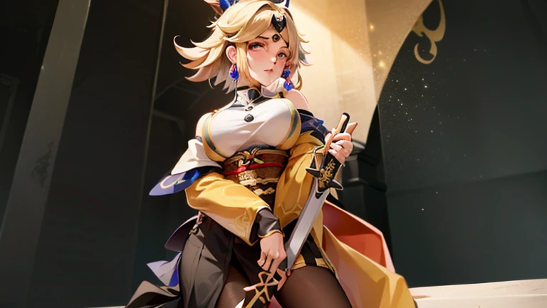 Uma pessoa vestindo uma fantasia、Close-up de uma mulher segurando uma espada, Impacto original do deus Ayakashi, impacto genshin do jogo ayaka, Onmyoji, coloque um pouco de sakimichan, Um pêssego tão suculento quanto um humano, Quem, Arte detalhada de Onmyoji, inspirado em Yang Jin, pose de herói, Senna em League of Legends, era