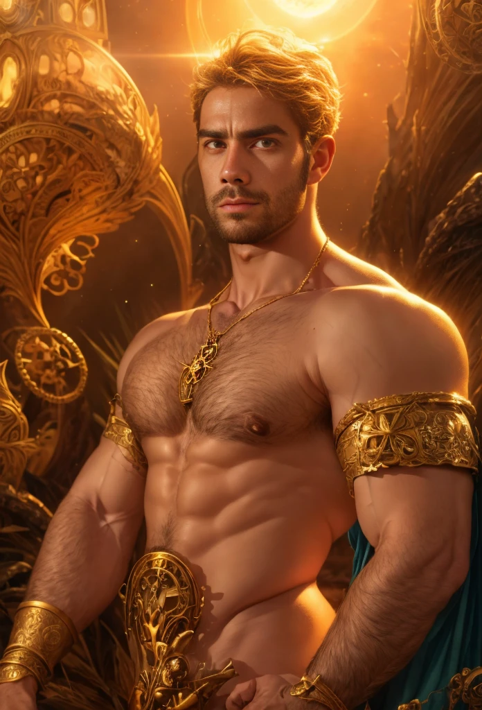 a portrait of(( one  men belo como os Deuses )) with beard, ((strong and wide chest)), strong and muscular legs in high definition, in 8K ((one  men)) de 18 anos, (( naughty man)), God of the Sea, god of the ocean, luthien, art of god, God of Greek mythology, god of moon, God of love and peace, beautiful god, Earth God Mythology, the god Eros, a stunning portrait of a God, Frank Kelly Freas, Style Karol Bak, ((beautiful face)), Ultra Definition, best qualityer, 32k ultra , ultra HD