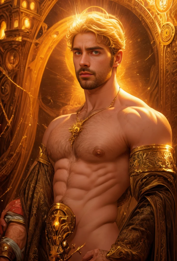 a portrait of(( one  men belo como os Deuses )) with beard, ((strong and wide chest)), strong and muscular legs in high definition, in 8K ((one  men)) de 18 anos, (( naughty man)), God of the Sea, god of the ocean, luthien, art of god, God of Greek mythology, god of moon, God of love and peace, beautiful god, Earth God Mythology, the god Eros, a stunning portrait of a God, Frank Kelly Freas, Style Karol Bak, ((beautiful face)), Ultra Definition, best qualityer, 32k ultra , ultra HD
