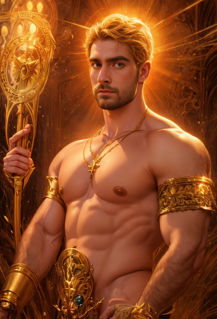 a portrait of(( one  men belo como os Deuses )) with beard, ((strong and wide chest)), strong and muscular legs in high definition, in 8K ((one  men)) de 18 anos, (( naughty man)), God of the Sea, god of the ocean, luthien, art of god, God of Greek mythology, god of moon, God of love and peace, beautiful god, Earth God Mythology, the god Eros, a stunning portrait of a God, Frank Kelly Freas, Style Karol Bak, ((beautiful face)), Ultra Definition, best qualityer, 32k ultra , ultra HD