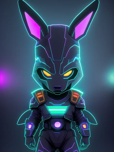 Portrait of a super cute alien shaped like a Lucario, dark light, neon sign, haunting atmosphere, digital art, intricate, 8k res...