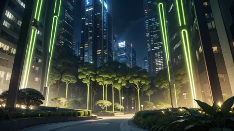 futuristic city with green spaces: integrate artificial forests seamlessly into the futuristic cityscape. design parks and green...