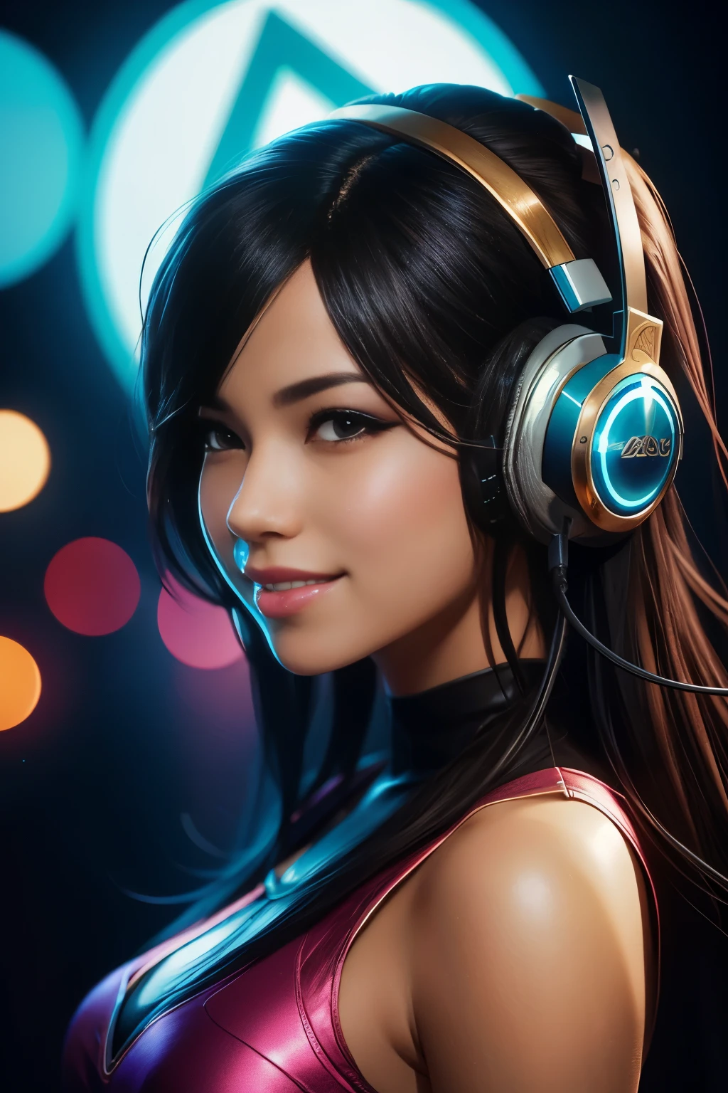 a close up of a girl with headphones on smiling, 8k artgerm bokeh, rossdraws global illumination, league of legends character, stanley artgerm lau, extremely detailed artgerm, style artgerm, ross tran style, ig model | artgerm, rossdraws cartoon vibrant, artgerm lau, trending artgerm