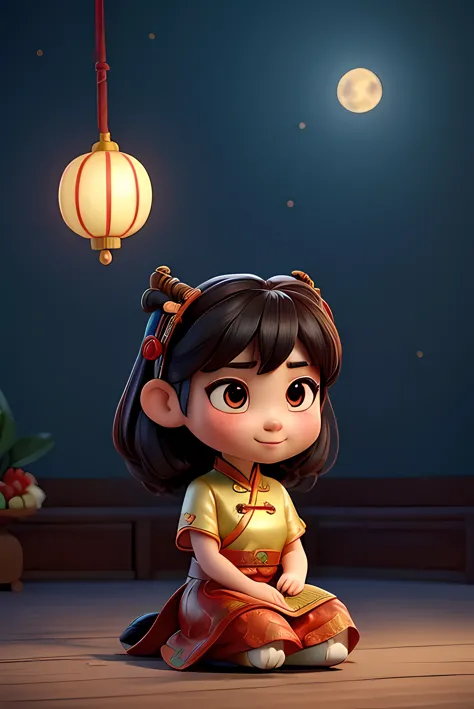 charming chinese girl，big eyes，charming，红色festive的衣服，charming chinese dragon，festive，非常festive，sitting， chinese girl，chinese fan...