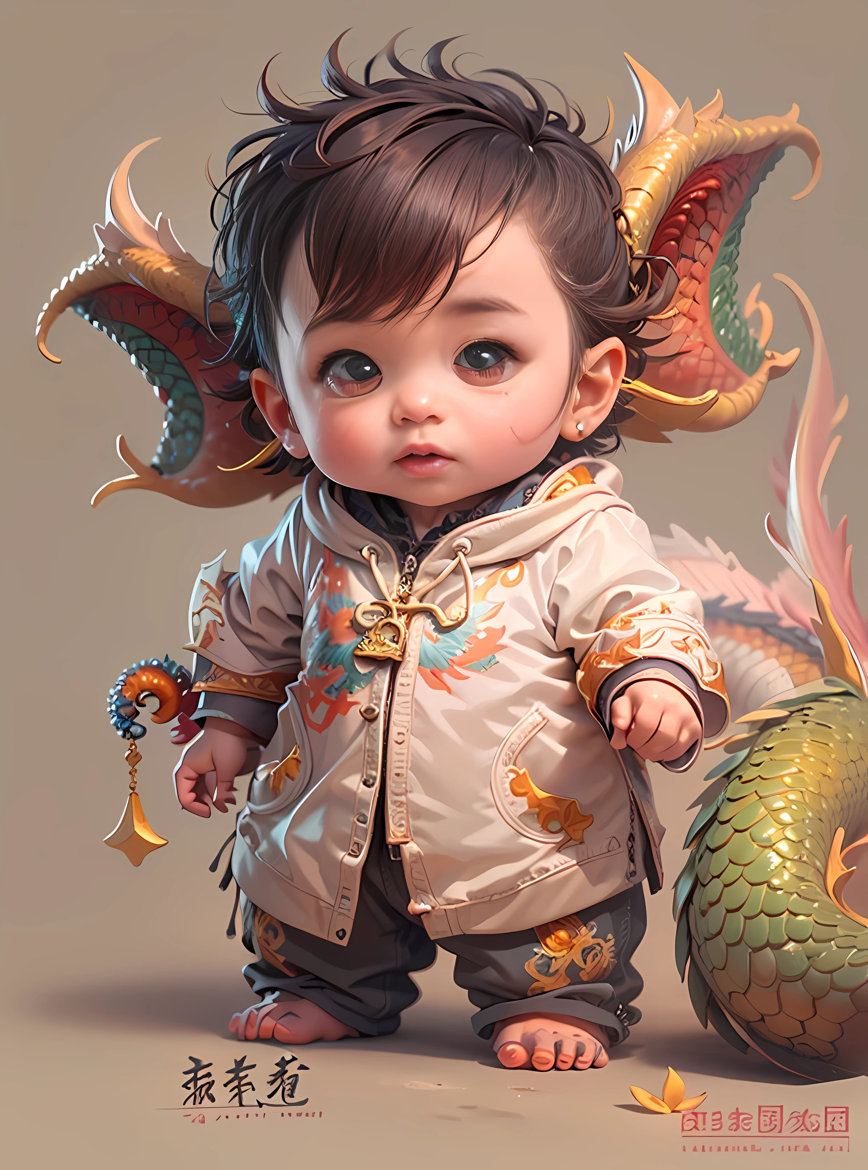 Cute baby，Cute little dragon man，Two-dimensional painting style，super detailed，Surreal，illumination，masterpiece，best quality