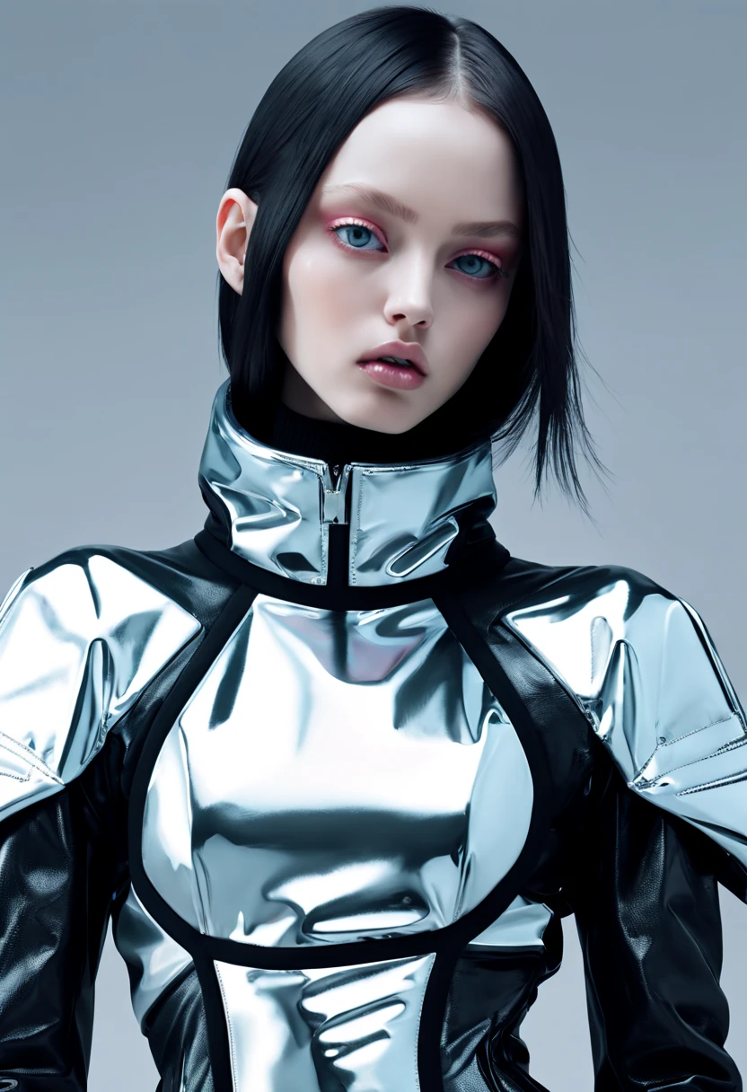 女性モデル, プロの写真撮影, SFシック:0.4, futuristic ハイファッション:0.3, グリッチ美学:0.3, ハイファッション:0.4 , ポートレートのクローズアップ, バレンシアガのハイファッションクリエイター , 