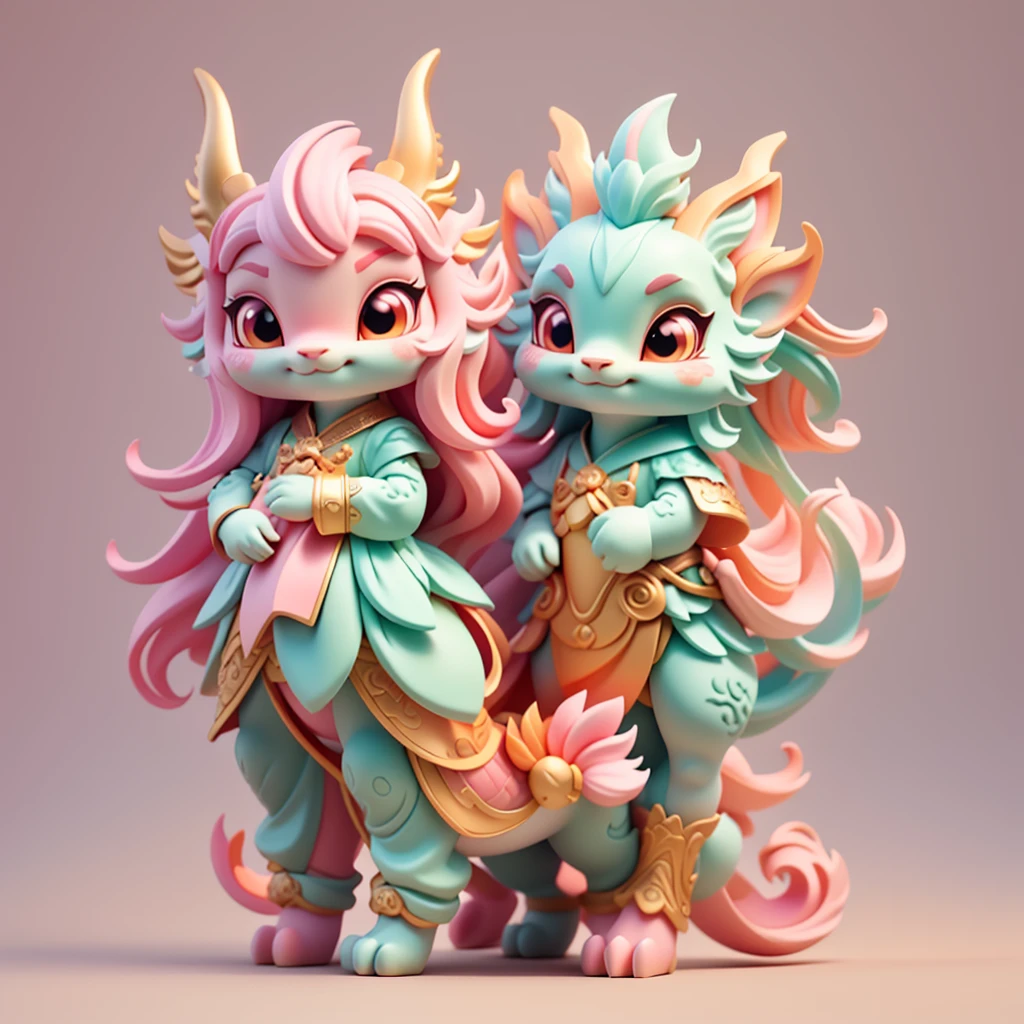 Chinese anime style dragon，Mane and pink dragon horns, Lovely and detailed  digit - SeaArt AI