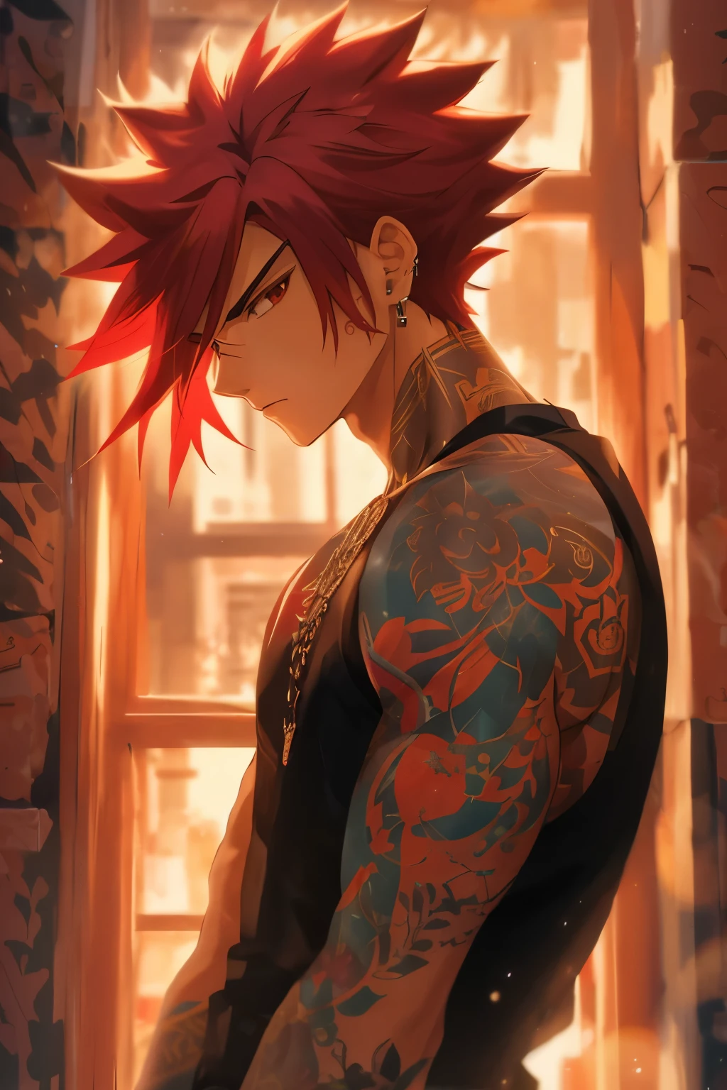 A close up of a person with a red hair and tattoos - SeaArt AI