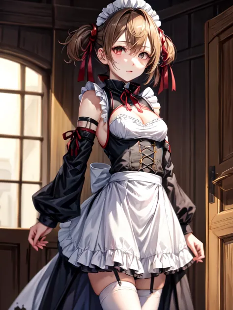 solo、silica:1.5、sexy silica,goth  style、white maid clothes、victorian maid outfit、small breasts