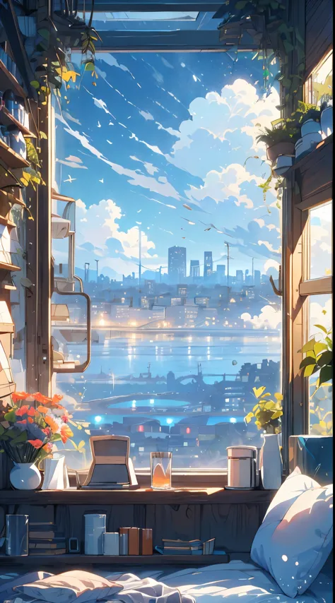 (masterpiece:1.2), best quality,PIXIV,cozy animation scenes,
scenery, cityscape, city, skyscraper, building, window, cloud, sky,...