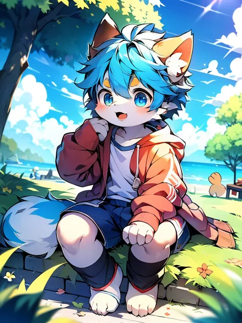 God of Art Super Top Quality, super detailed, high resolution, Anime cute art style, The best anime, 8k, Kona sauce wallpaper, pixiv contest winners, perfect anatomy, Look up, (Energetic teenager, 13 years old:1.3), androgynous charm, student, hairy, (Blue...