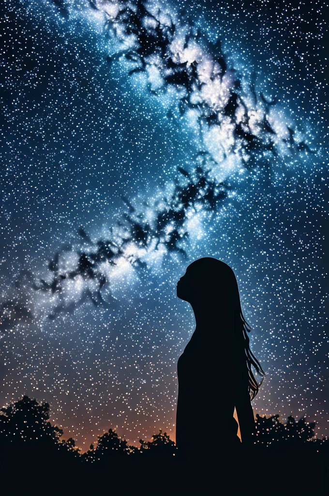 rotating starry sky, Silhouette Art of a girl, multiple exposure, enhance, intricate, (best quality, masterpiece, Representative work, official art, Professional, 8k wallpaper:1.3)