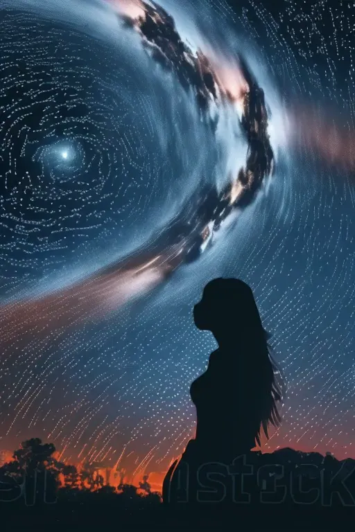 rotating starry sky, silhouette art of a girl, multiple exposure, enhance, intricate, (best quality, masterpiece, representative...