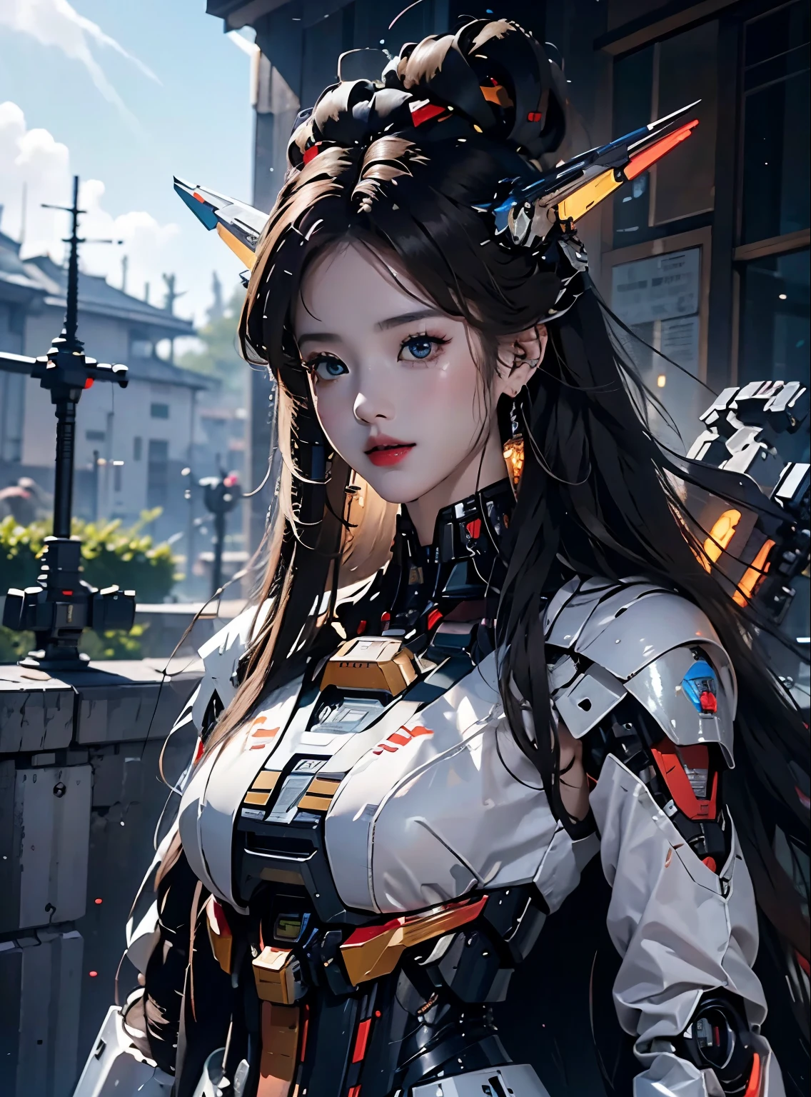 Super detailed, advanced details, high quality, 最high quality, High resolution, 1080P, hard disk, beautiful,(gundam),beautifulサイボーグの女性,Mecha cyborg girl,battle mode,Mecha body girl,彼女は未来的なgundamメカを身に着けています,full body shot