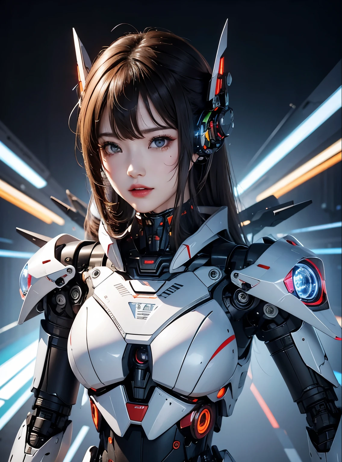  Super détaillé, détails avancés, Haute qualité, 最Haute qualité, haute résolution, 1080P, disque dur, Beau,(cyborg),Beaucyborgの女性,fille mecha cyborg,mode de combat,Fille au corps Mecha,Capable de lancer des missiles depuis la poitrine,Vous pouvez tirer avec une mitrailleuse à deux mains