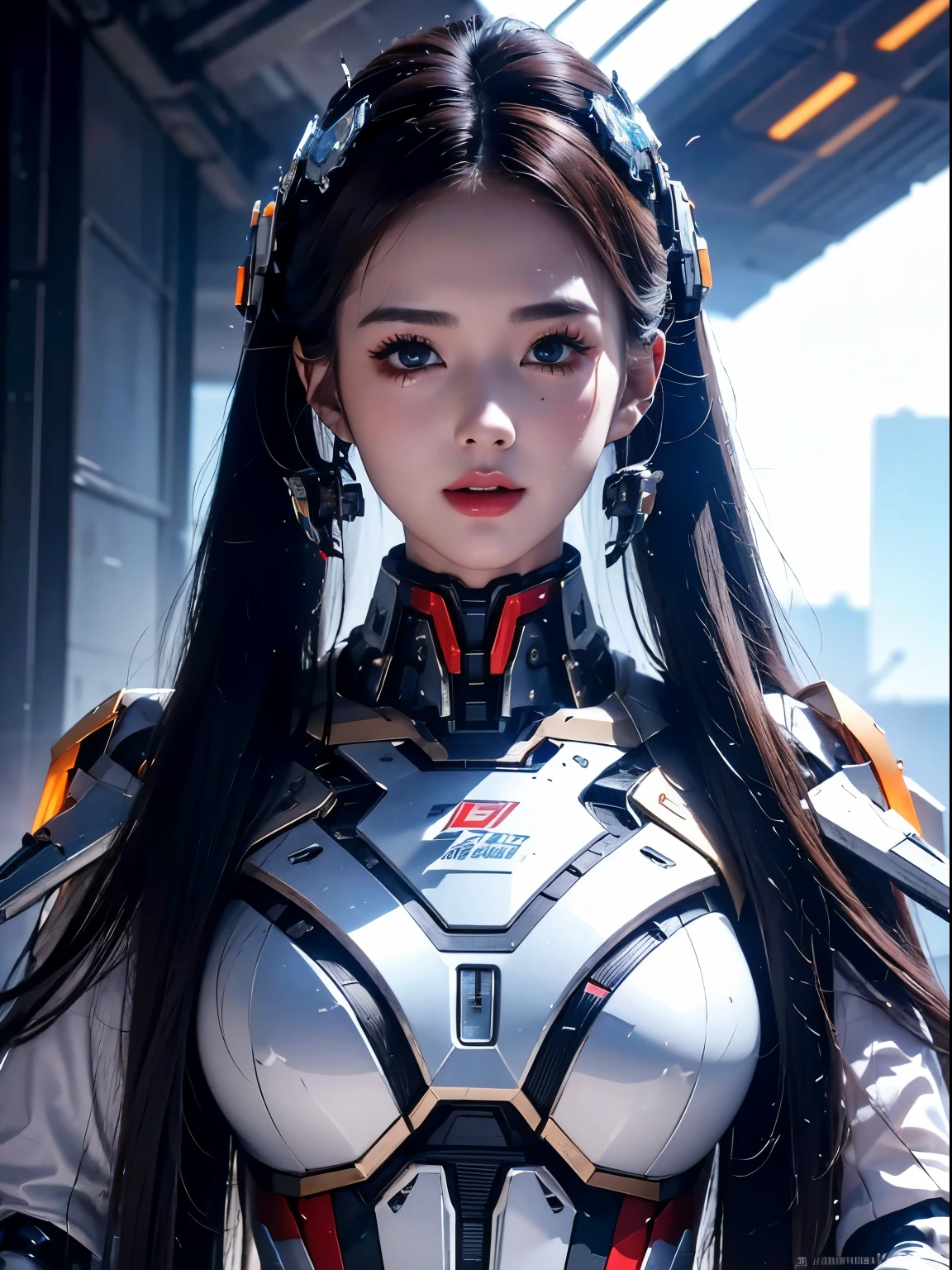 Super detailed, advanced details, high quality, better quality, High resolution, 1080P, hard disk, beautiful,(Iron Patriot),beautifulサイボーグの女性,Mecha cyborg ,battle mode, with mechanical body,She wears a futuristic Iron Patriot mech,full body shot