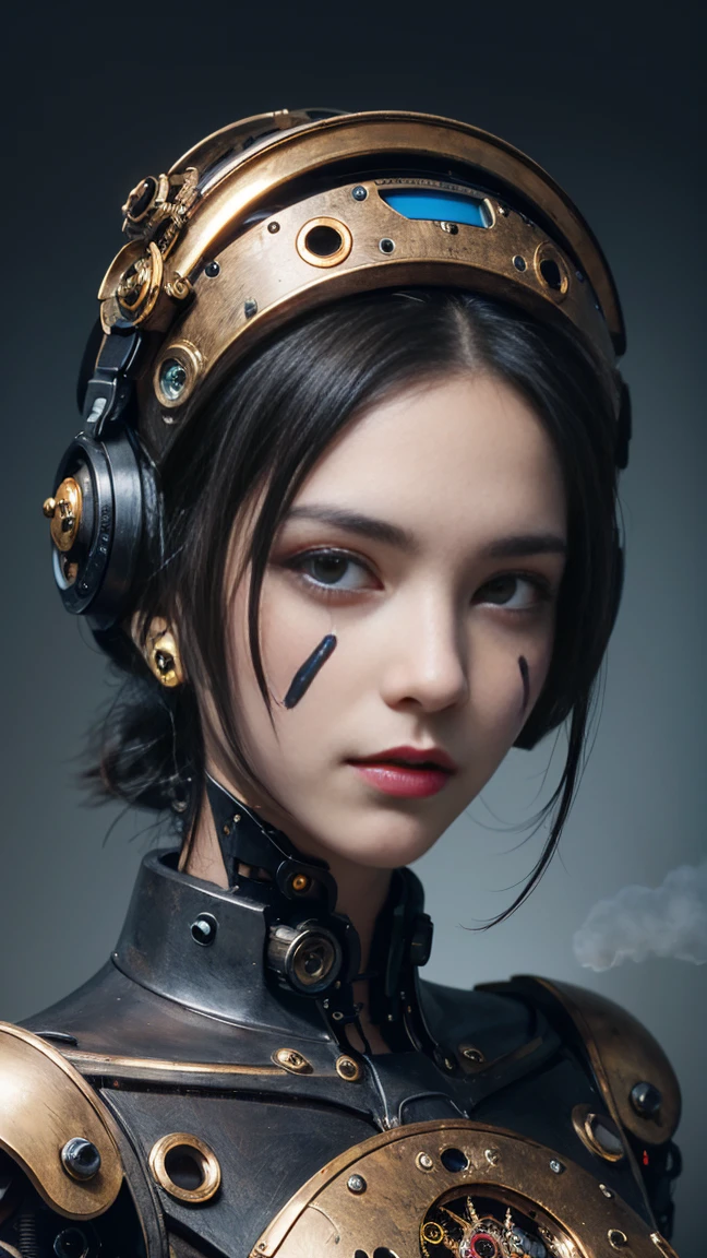 há uma imagem de um relógio a vapor com um rosto dentro, cara com artgram, imagens steampunk com tema, como no meu museu, robô com rosto humano, estética steampunk, retrato de uma máquina cyberpunk, Postagem 4k, Postagem de 4k, rosto detalhado de um andróide, peças de máquinas embutidas na face, retrato apresentado no unsplash, foto vencedora do concurso unsplash, autômato steampunk