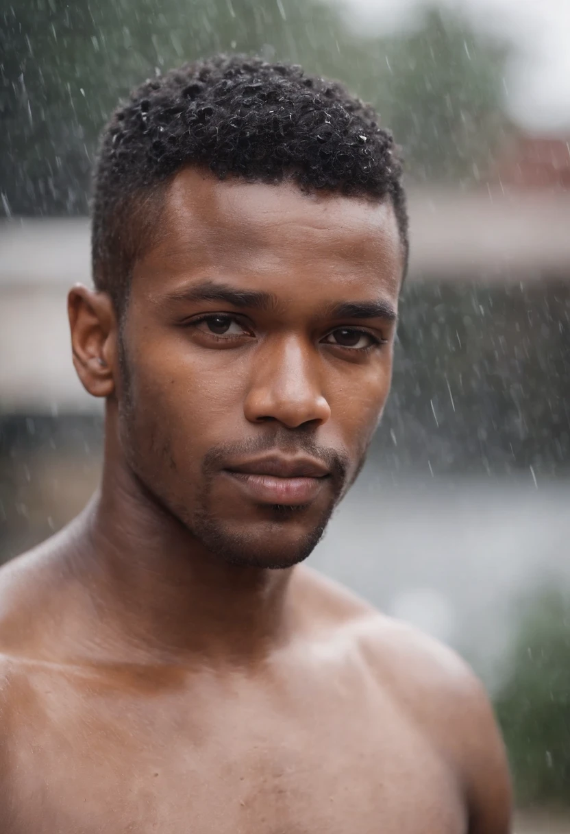 Handsome black man in closeup without beard shaved hair serious without  clothes - SeaArt AI