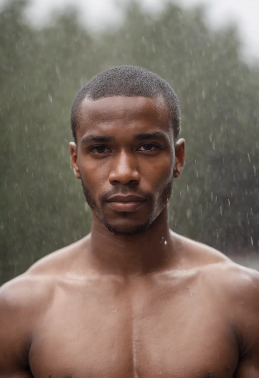 Handsome black man in closeup without beard shaved hair serious without  clothes - SeaArt AI