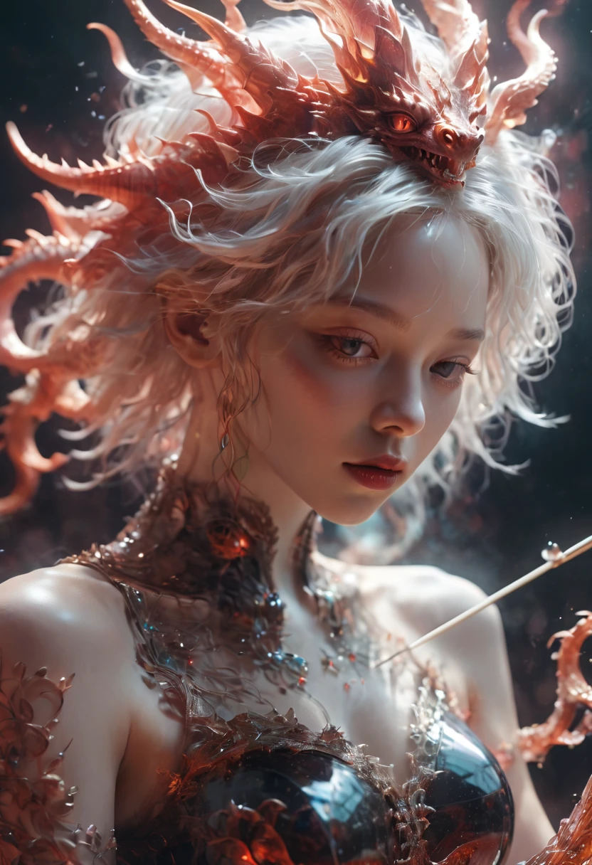 Foto rAW, (Black and red : Portrait of a ghostly girl playing the violin, shiny aura, 非常詳細, gold filigree, intricate motifs, organic tracery, by Android jones, Januz Miralles, Hikari Shimoda, glowing stardust by W. Zelmer, perfect composition, 光滑的, sharp focus, sparkling particles, lively coral reef background realistic, realism, 高畫質, 35mm photograph, 8千), masterpiece, award winning photography, natural light, perfect composition, 高細節水平, hyper realistic cinematic photo art rAW candid close up photo of an ethereal neural network organism with a glittering pearl helmet, holographic color, waterdrops, 神聖的 (cyborg dragon:2 girl:0.3, white hair:0.5 biomorph), 玻璃骨架, 豪特洛斯:3, 生物力學細節, (empty background), natural lighting, h 的風格. r. giger, (sharp focus, hyper detailed, highly intricate), . Extremely high-resolution details, photographic, realism pushed to extreme, fine texture, incredibly lifelike,35mm photograph, 電影, 散景, professional, 4k, 非常詳細