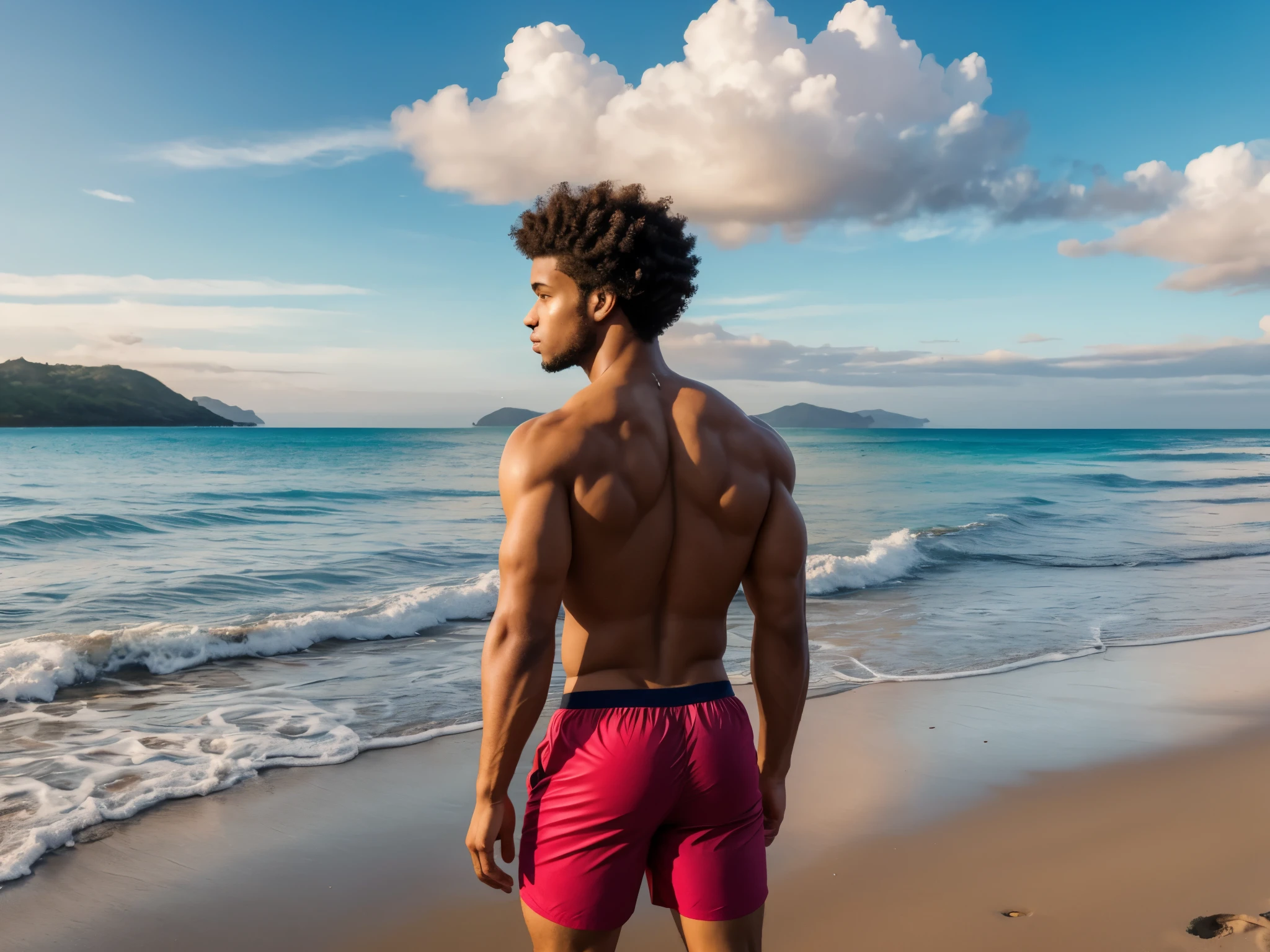 Arafed man standing on the beach looking out at the ocean - SeaArt AI